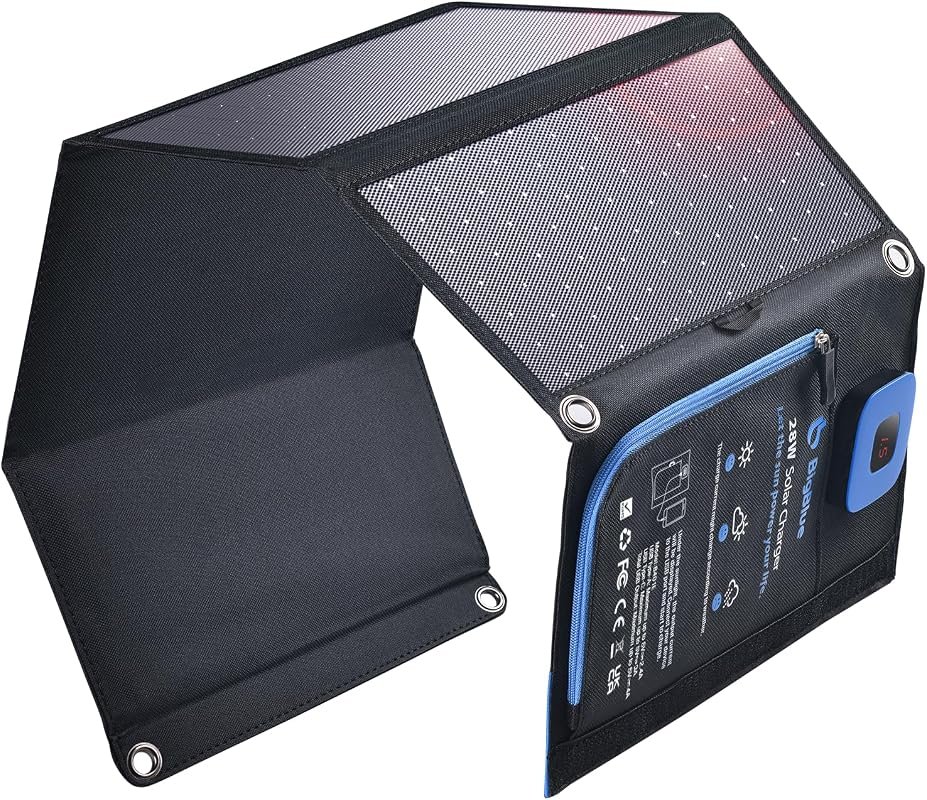 BigBlue 28W Solar Panel Charger with Digital Ammeter and USB-A/USB-C O