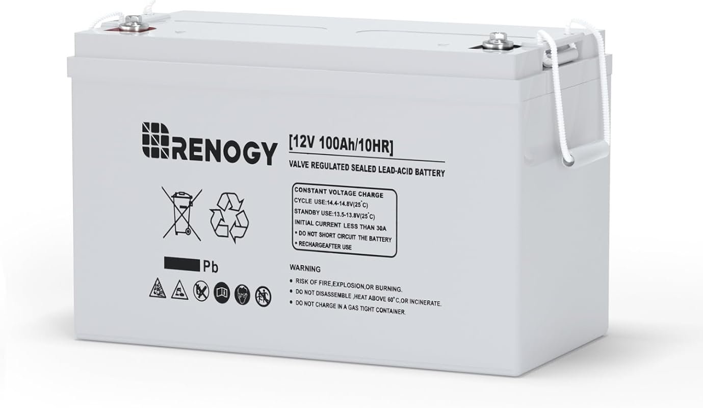 Renogy 12V 100Ah Deep Cycle AGM Battery for Solar Power Systems and Ho