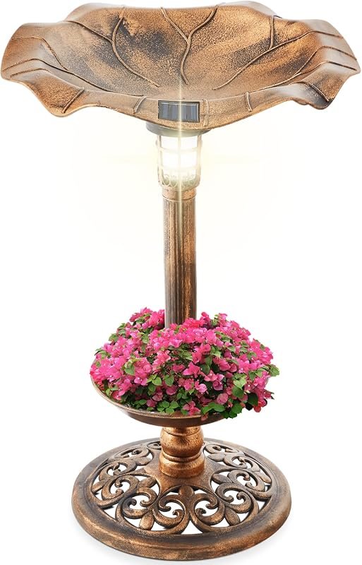 Best Choice Bird Bath with solar light, integrated planter, bronze fin
