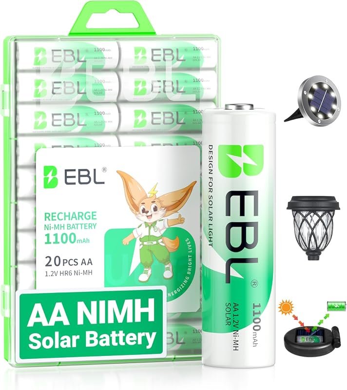 EBL 1100mAh AA Solar Batteries Power for Garden Lights, Pathway Lamps,