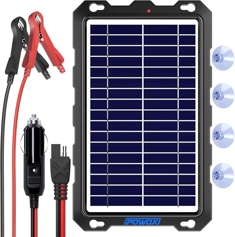 POWOXI 7.5W 12V Solar Battery Charger Trickle Maintainer Kit – Compact