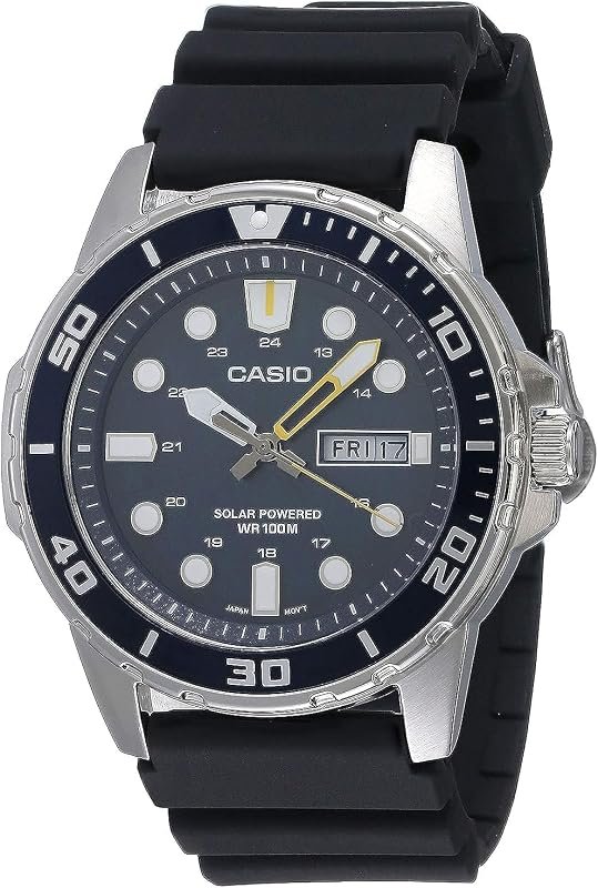 Casio MTPS110 Series Solar-Powered Unisex Analog Watch with 100M WR, 3-Hand Display and Low Battery Alert