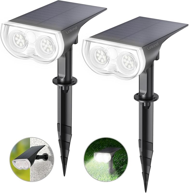 Linkind Waterproof Solar Lights – Daylight 2‑Pack Landscape Spotlights
