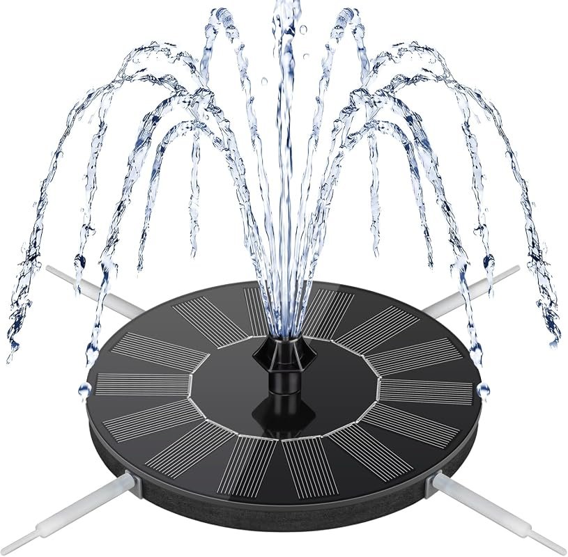 Mademax Upgrade 1.4W Solar Bird Bath Fountain Pump with 8 Nozzles, 4 Brackets, Free Standing Floating