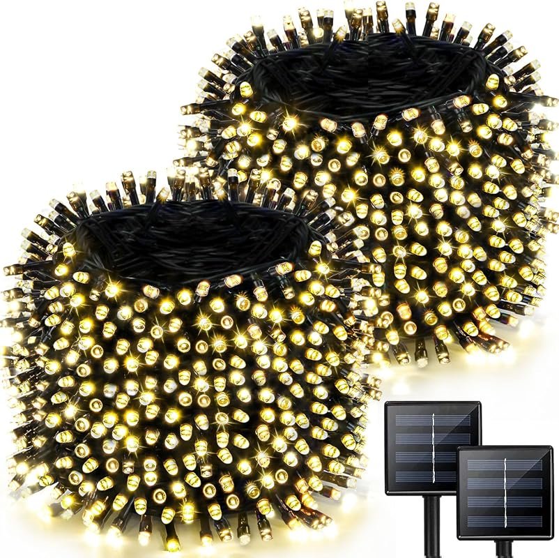 Solar String Lights Outdoor 2 Pack, 170FT, 480 LEDs, Warm White Christ
