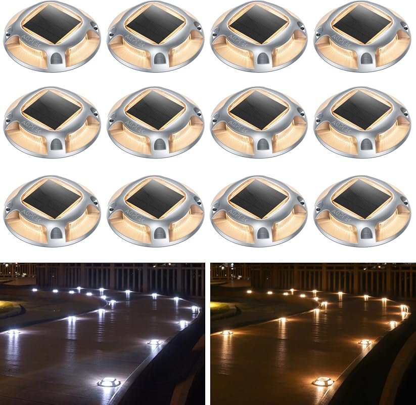 AGPTEK Solar Driveway Lights, 12 Pack, Two Color Modes, LED Deck Dock 