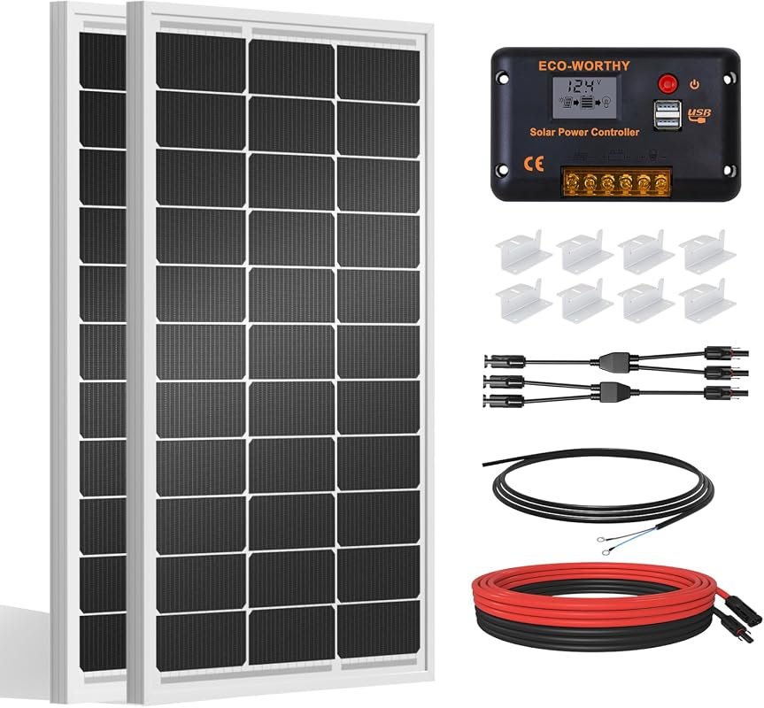 ECO‑WORTHY 200W 12/24V Solar Panel Kit – Monocrystalline Panel with 30