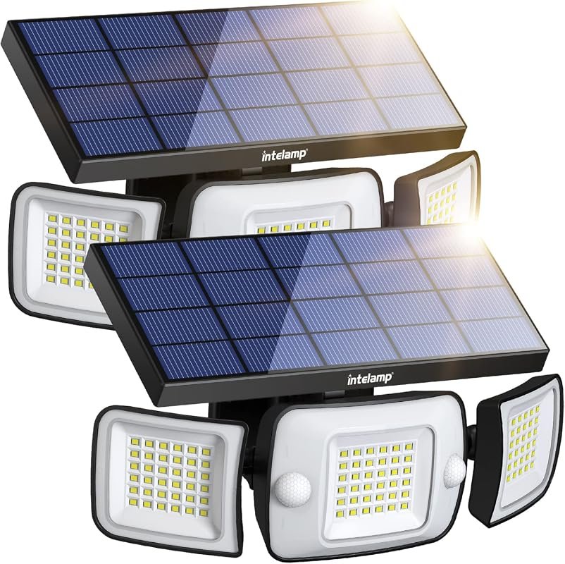 Intelamp Solar Outdoor Lights with Dual Motion Sensors—Waterproof Outd