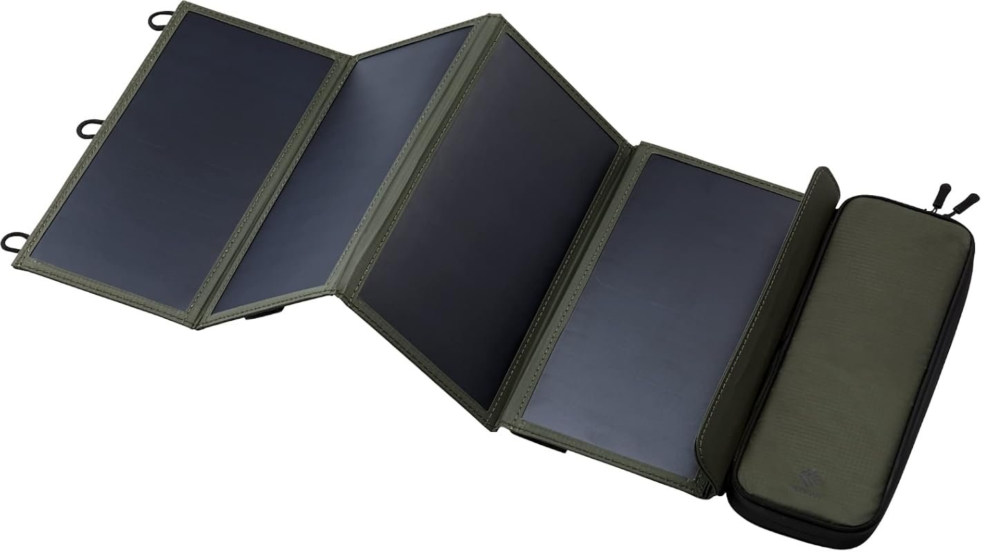 ELECOM NESTOUT 28W Solar Panel with Dual USB‑A Ports, Foldable Ripstop