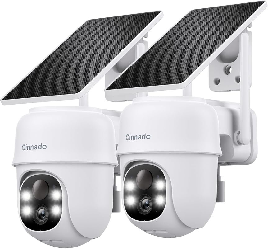 Cinnado 2K Solar Wireless Outdoor Cameras White B6, 2Pack