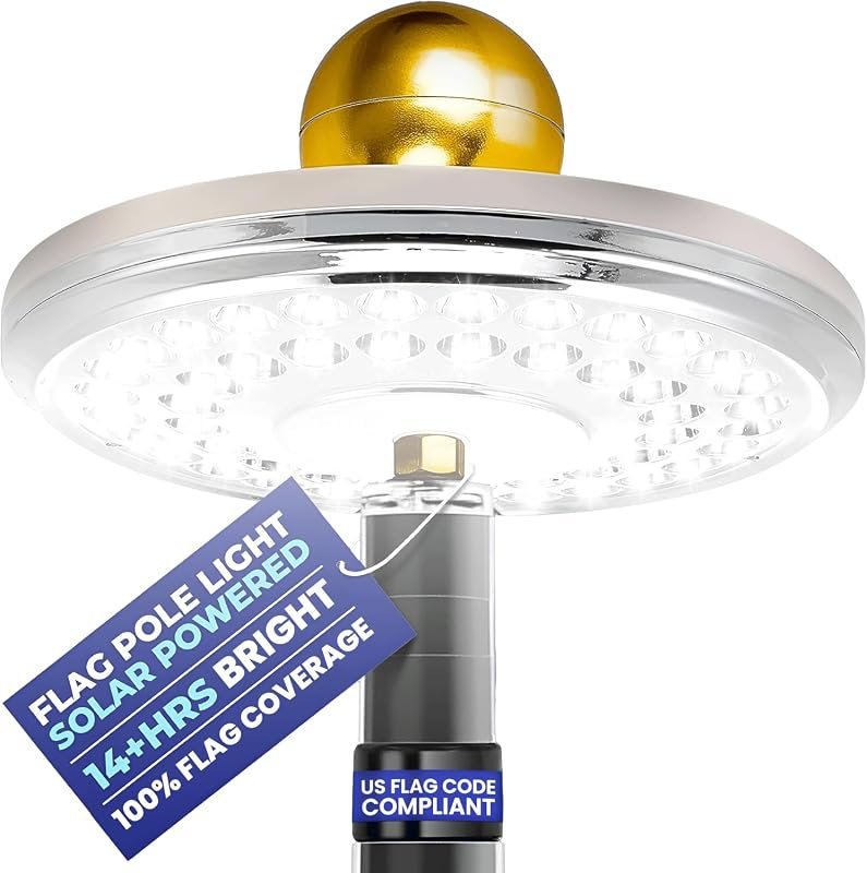 Ultra‑bright solar flagpole light with 48 LEDs, 14‑hour dusk‑to‑dawn c