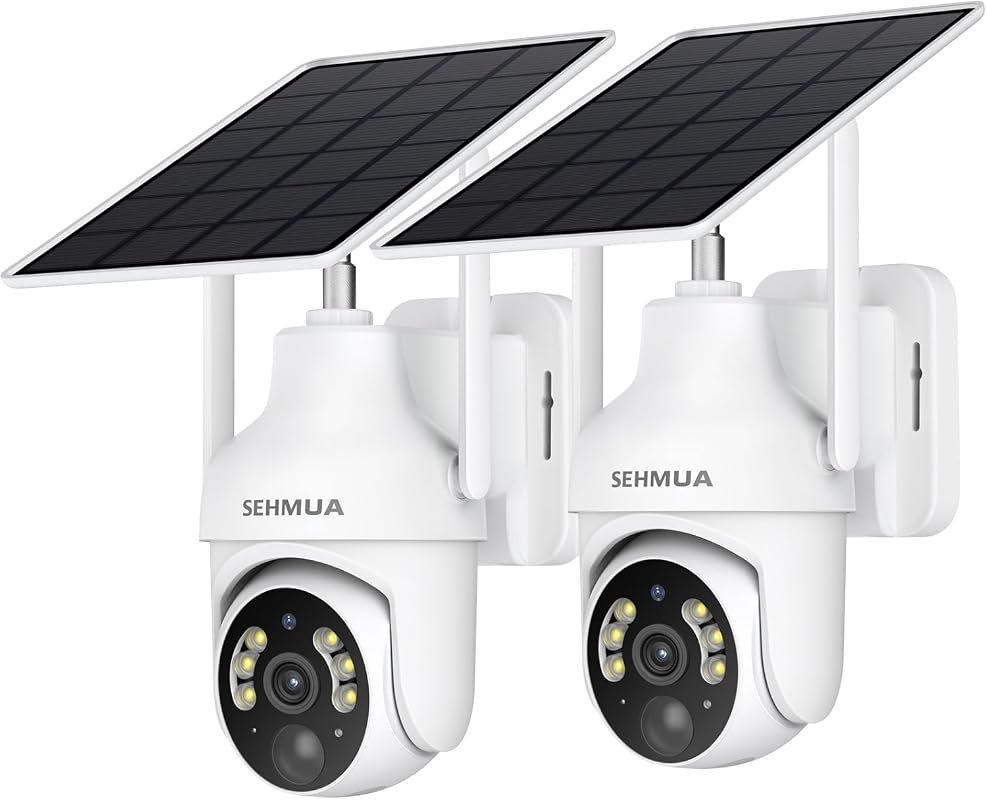 SEHMUA 2K Solar Security Cameras Wireless Outdoor, 2-Pack with 360° Pa