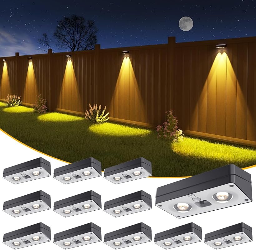 JOFIOS 12-Pack Solar Fence Lights delivering 50 lumens, 12 RGB modes,