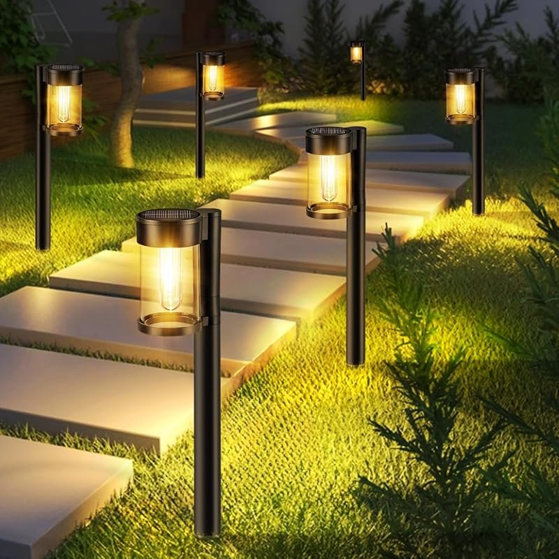 Mancra Solar Pathway Lights Outdoor 10 Pack, Metal & Glass, Warm White