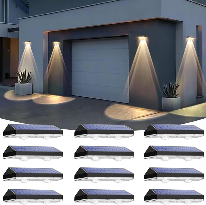 Solar Fence Lights Outdoor, IP65 Waterproof LED, 3 Mode, 12H, Black,12