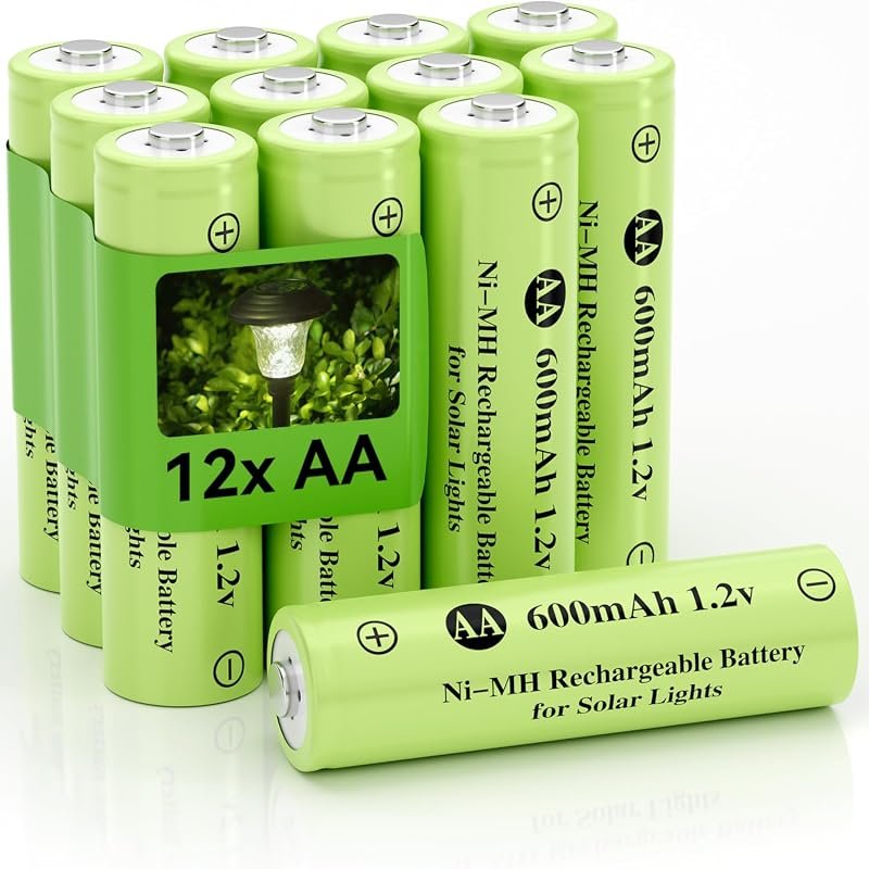 Premium 600 mAh AA Ni‑MH 1.2 V rechargeable battery, optimized for sol