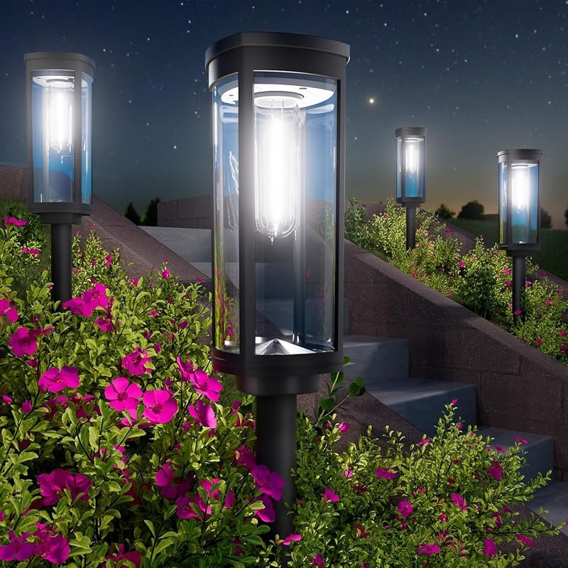 BITPOTT Solar Walkway Lights, 8 Pack, Cool White, IP65 Waterproof Pathway Lighting