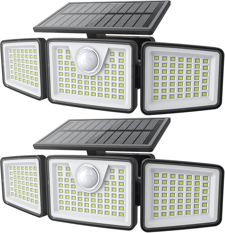daphino 2500LM Solar Lights with Motion Sensor, Outdoor 3-Head, 2-Pack