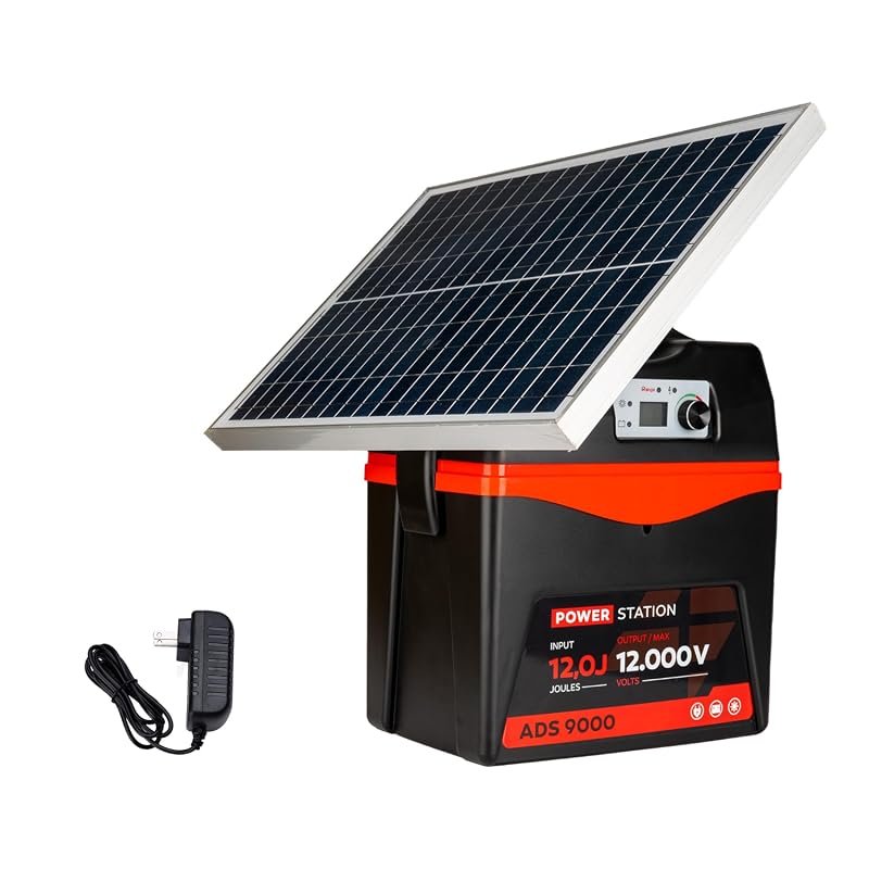 9 J Solar Fence Energizer, 25W Solar Panel, 12V Battery, 120‑Mile Rang