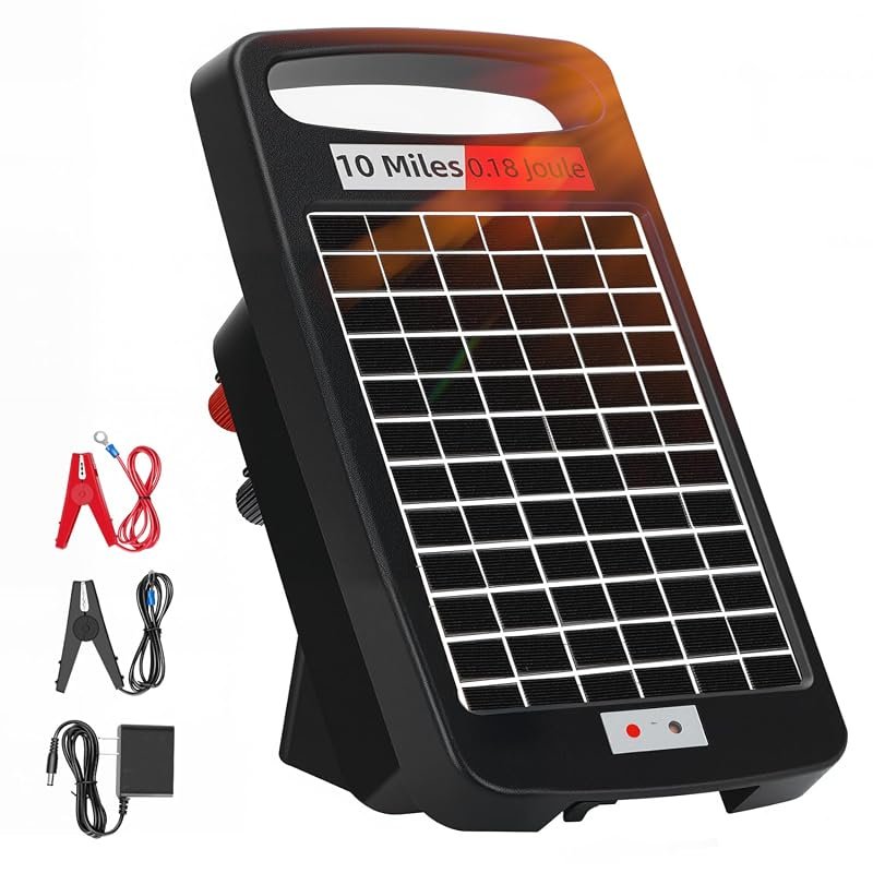 10‑Mile Solar Fence Charger, 0.18 J Pulse Energy, Portable Design, Per