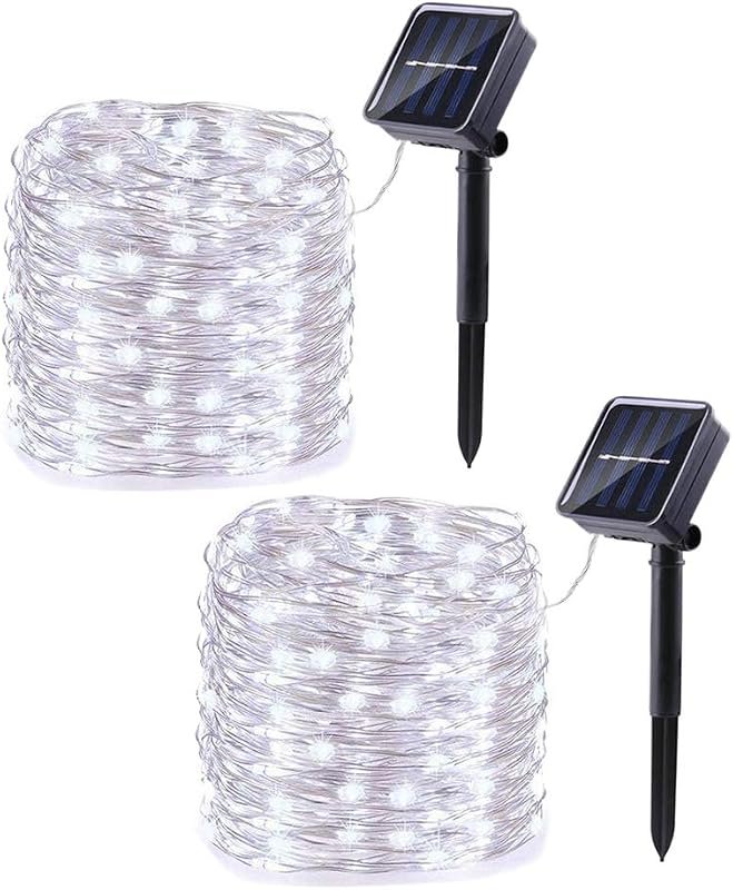 Lomotech 2‑Pack Solar Fairy Lights – 66 ft of 200 White LEDs, Outdoor
