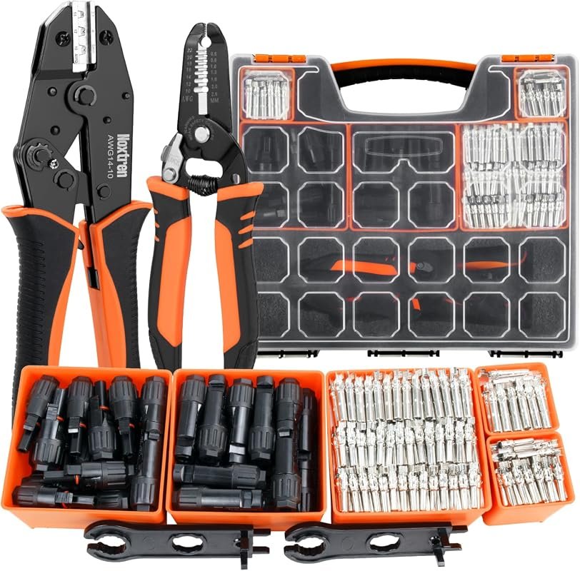 30‑Piece Solar Crimper Kit includes tool, 25 connector pairs, suitcase