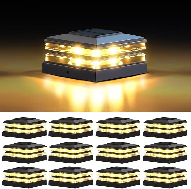 12-Pack Solar Post Cap Lights, Outdoor Waterproof, Warm & Cool White, 