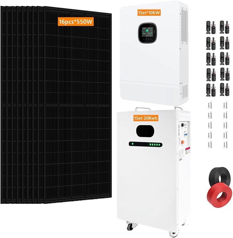 10kW Off‑Grid Solar Kit – 16 × 550W Panels, 48V 10kW Inverter, 20kWh L