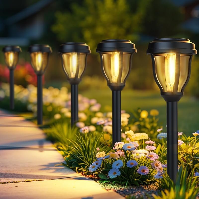 DERAYSION 12‑Pack Outdoor Solar Pathway Lights – Auto On/Off, Waterpro