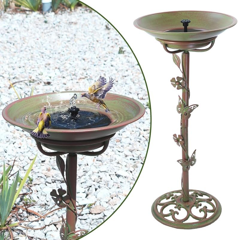28.5‑inch cast iron solar bird bath with built‑in fountain