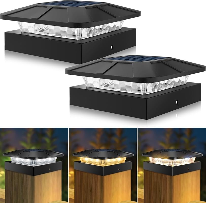 Peasur 4x4 Solar Post Cap Lights with 3 Modes, 2-Pack, Waterproof Sola