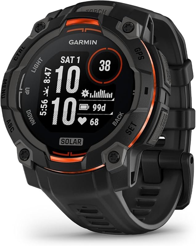 Garmin Instinct 3 Solar GPS Smartwatch – 45mm Black Case, Solar Chargi