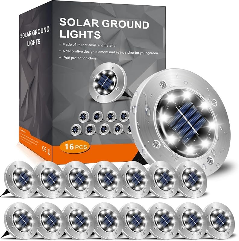 INCX Solar Lights Outdoor Waterproof, Cold White, 16 Pack Ground Lights for Pathways and Yards