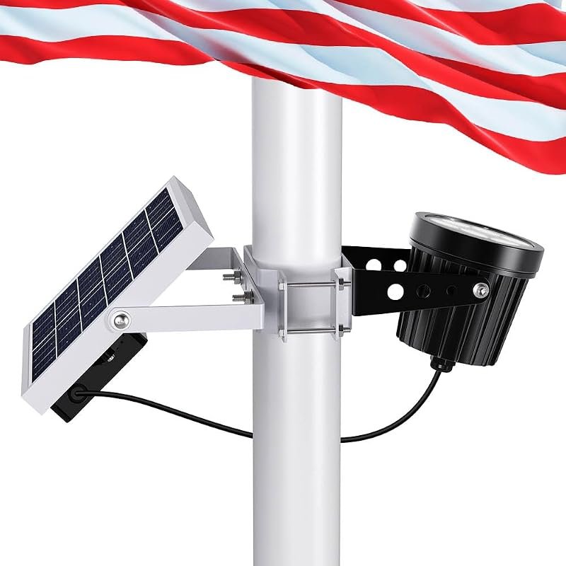 6000K LED Solar Flagpole Light, IP65 waterproof, dusk‑to‑dawn, with br