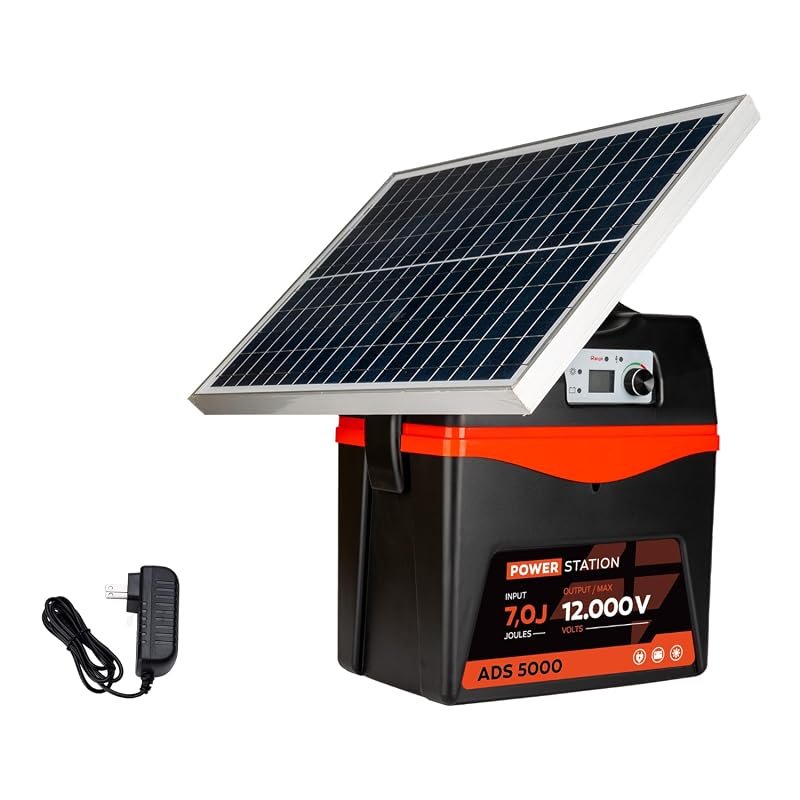 5 J Solar Fence Energizer, 25W Panel, 12V Battery, 80‑Mile Range, Idea