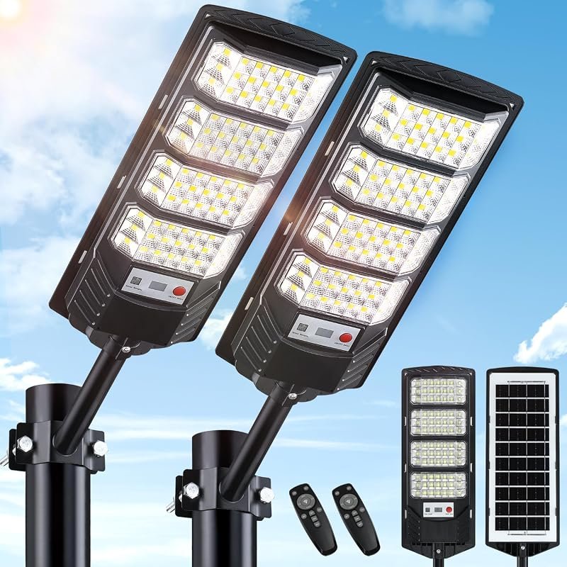 Yusist 2-Pack Solar Street Lights, Outdoor Waterproof, 6500K LED, Moti