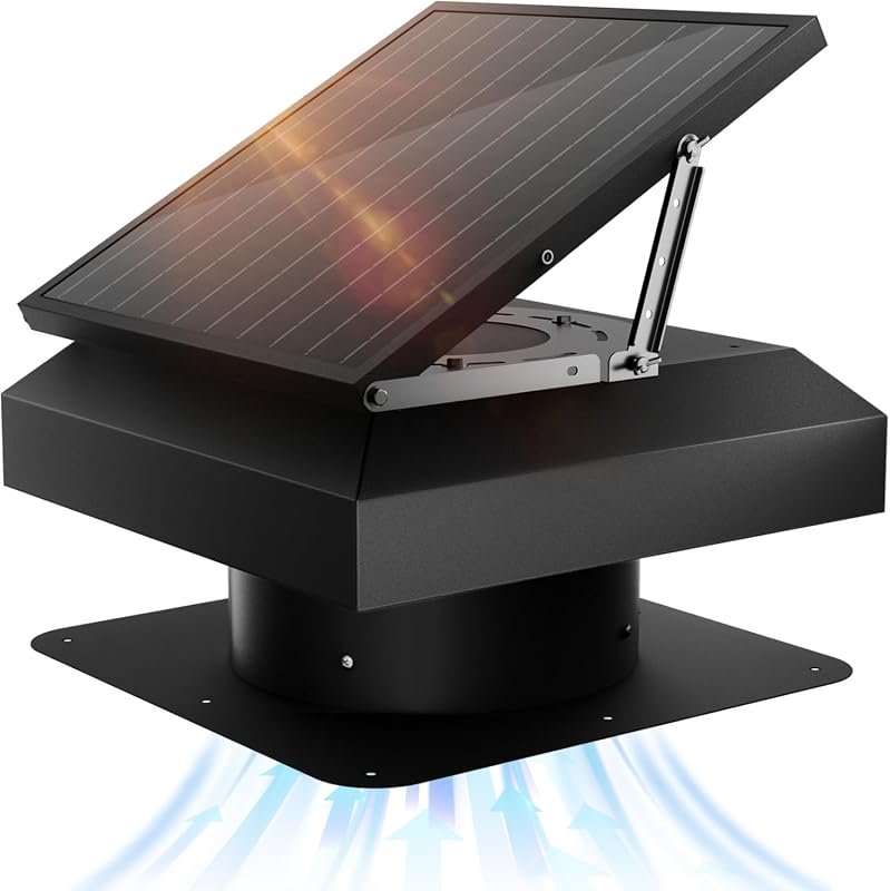 40W Solar Attic Fan with Thermostat, 12in Roof Vent, 2000 CFM, Cools u