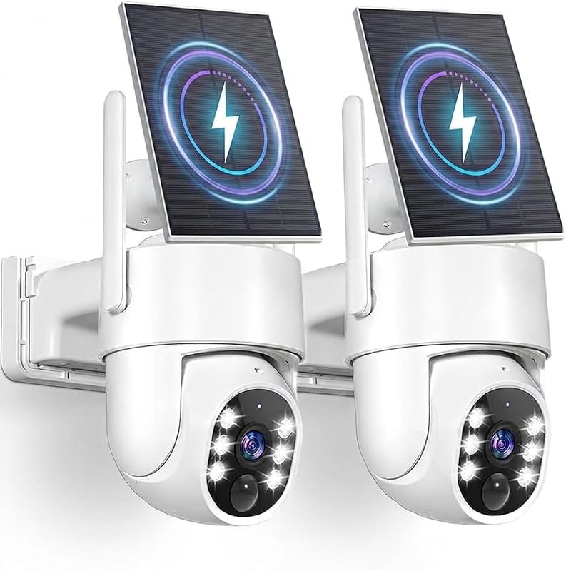 Gianteye 5G Solar Security Camera 2‑Pack – 2K Outdoor PTZ with Color N