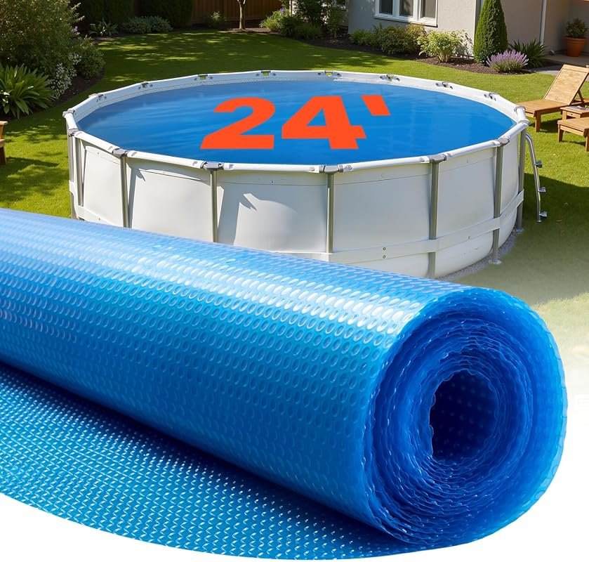 VEVOR 24‑ft Round Solar Pool Cover, 16 Mil Thick Blanket, Blue Color, 