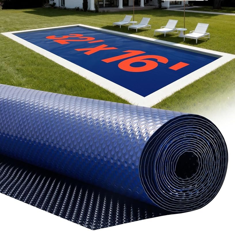 VEVOR 32x16 ft Solar Pool Cover, 16‑mil bubble blanket available in blue