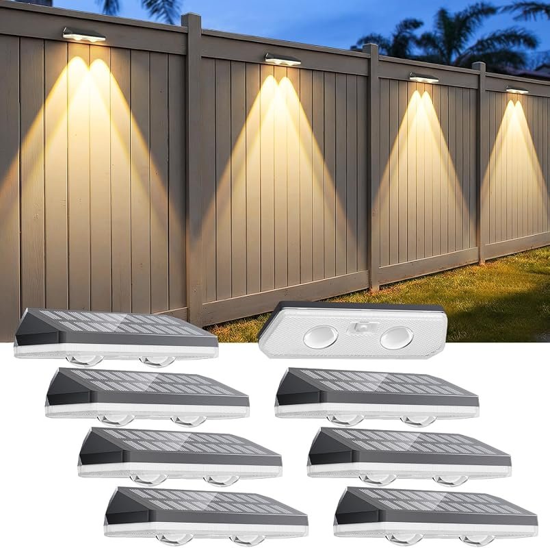 8‑Pack Solar Fence Lights with 3000K/4500K/6000K white and RGB,
