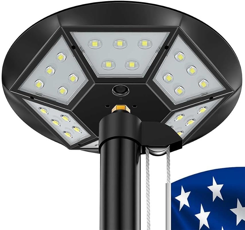 3000 lm solar flagpole light, IP67 waterproof, dusk‑to‑dawn operation 
