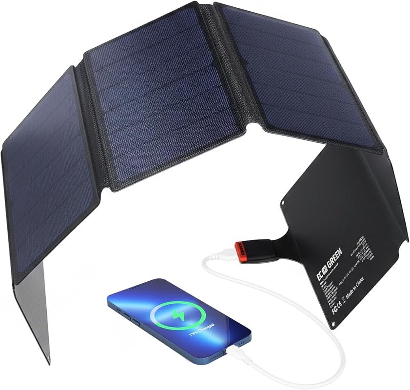 EcoGreen 56W Solar Phone Charger with Portable Panels, Ideal for Campi