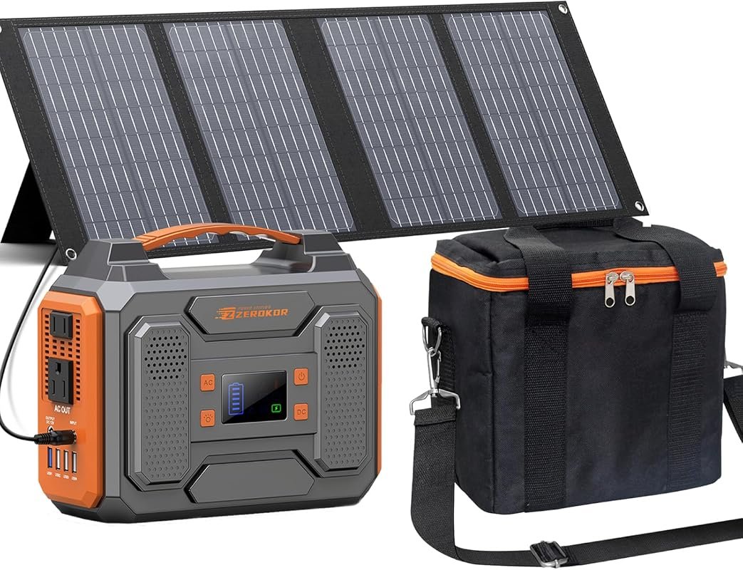 300W Portable Power Station with 40W solar panel, 110V AC outlet, idea