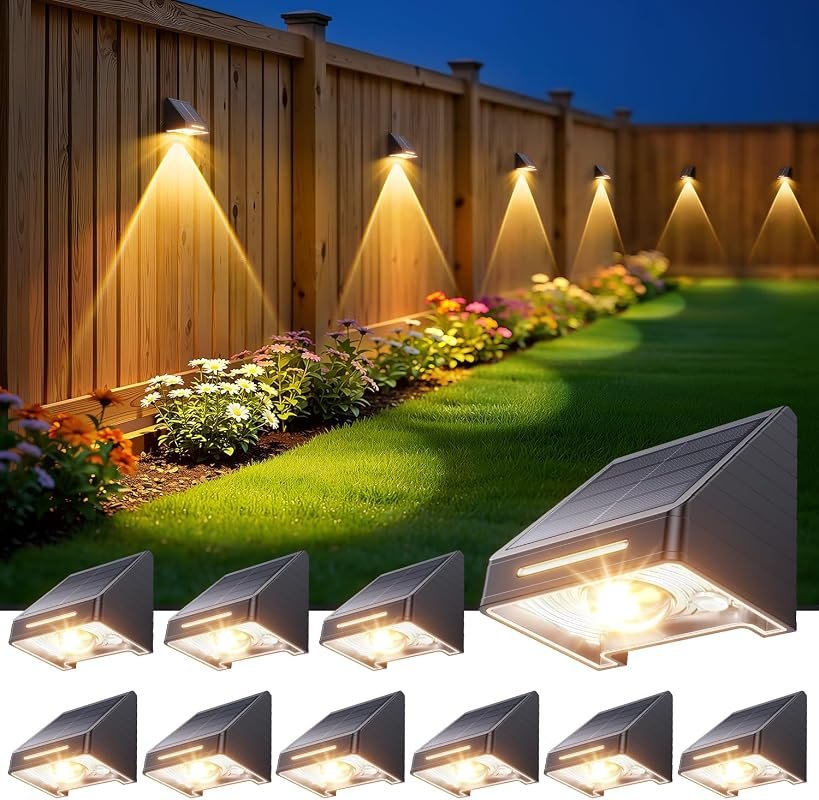 KOOPER 10-Pack Waterproof Solar Fence Lights with ultra‑bright LED len