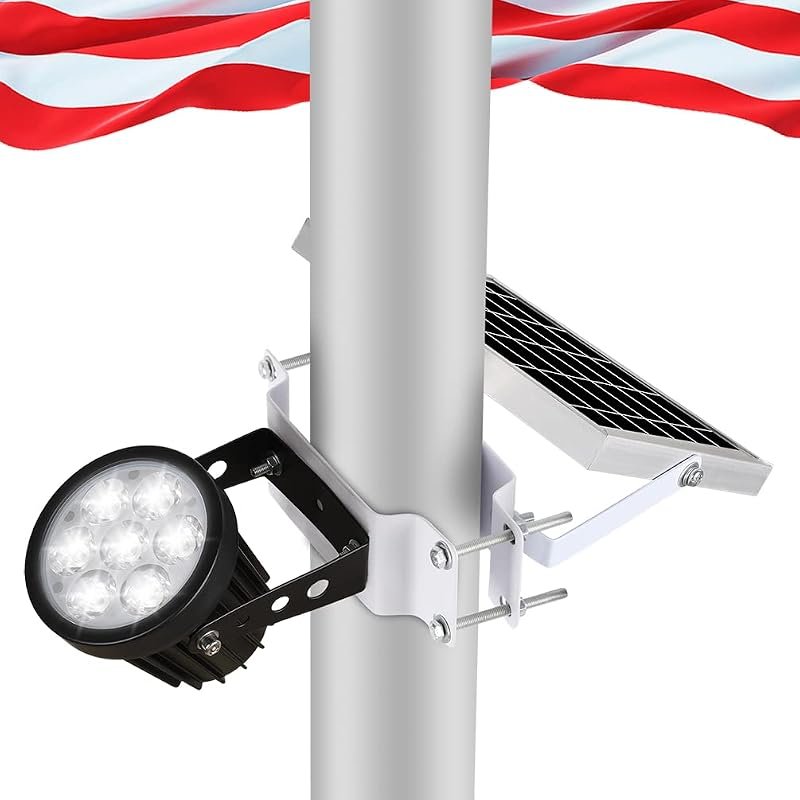 Upgraded solar flagpole light with IP67 waterproof housing, smart char