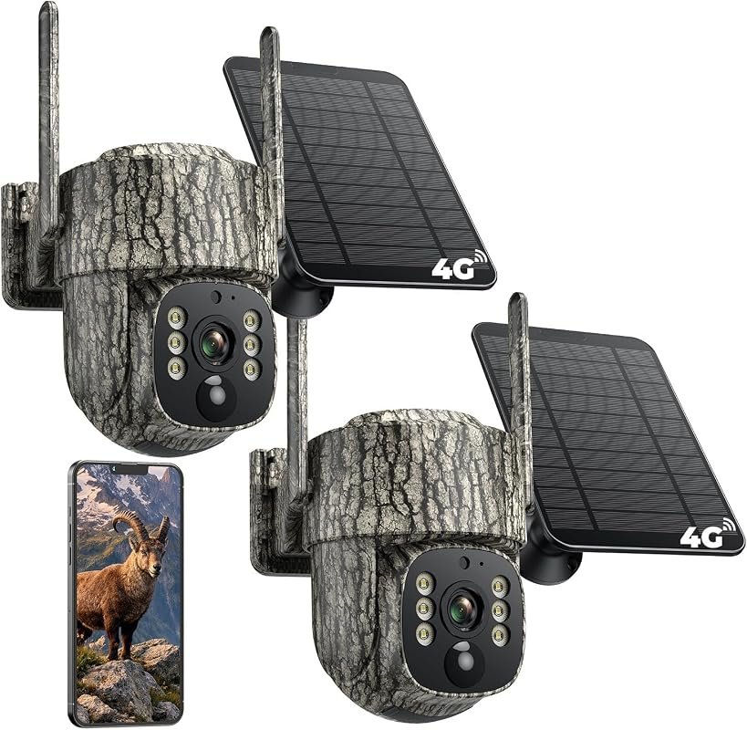 4G LTE Cellular Trail Camera 2-Pack with Human Auto‑Tracking, 2.5K HD 