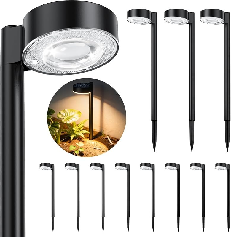 ELECLINK 12‑Pack Outdoor Solar Pathway Lights – Larger LED Lens, 12‑Ho