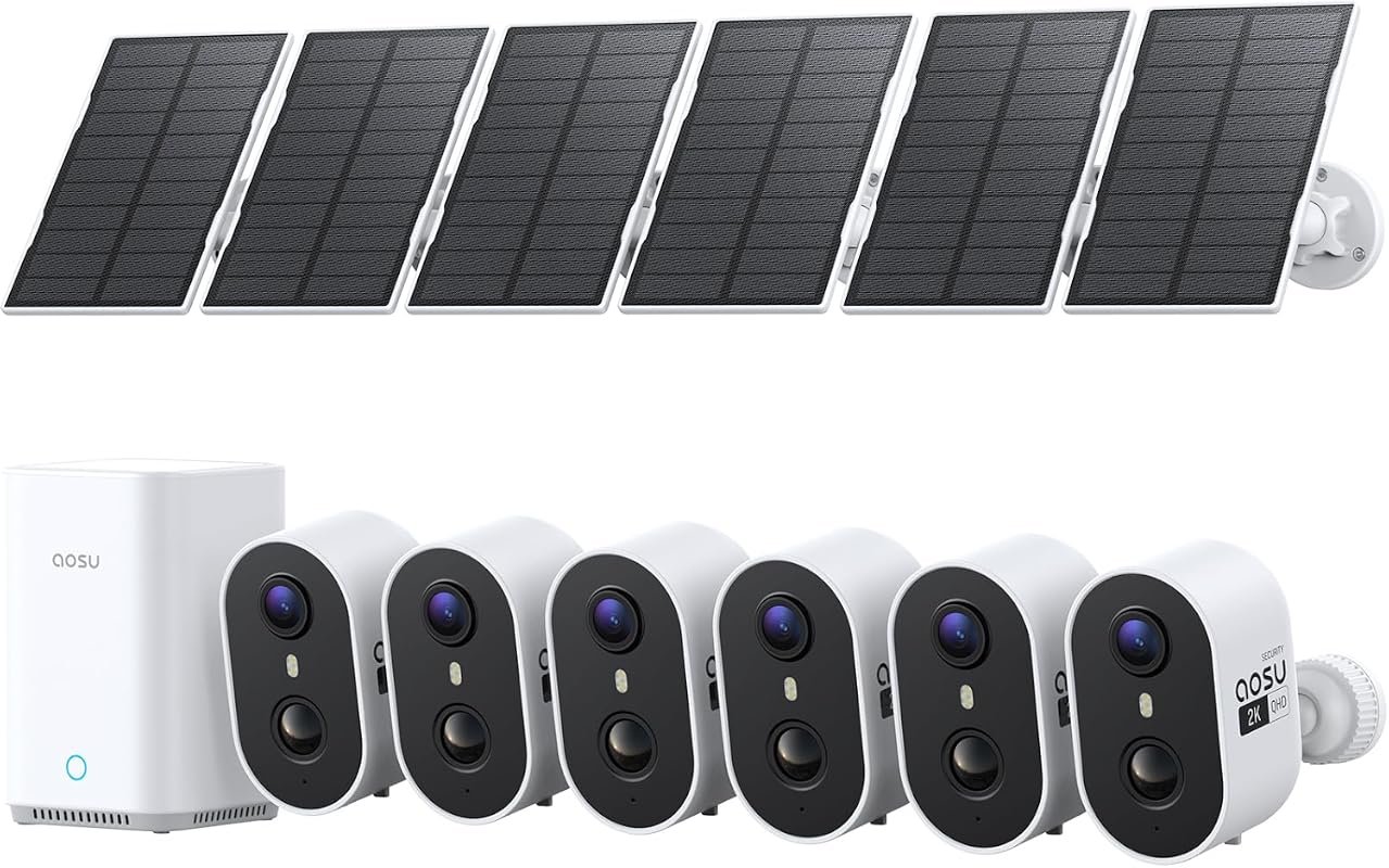 aosu 2K Solar Security Camera System – 6‑Camera Outdoor Kit with Wirel