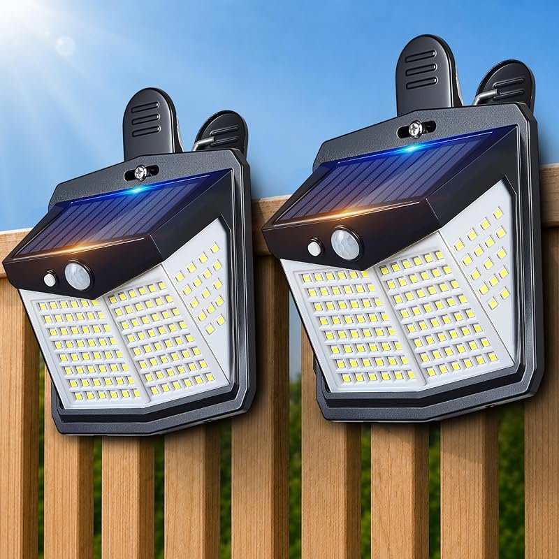 Clip-On Solar Lights Outdoor Motion Sensor, no‑drill 2‑Pack, automatic